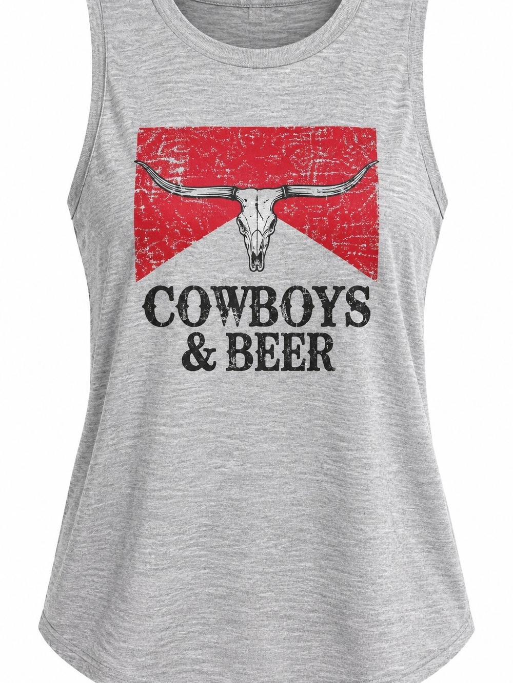 Cowboys & Beer Graphic Tank Top - Gray/Red